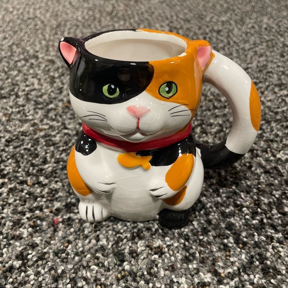 Calico Cat Mug with Hidden Mouse